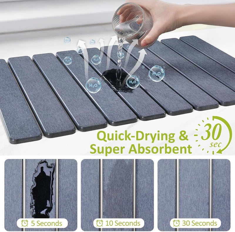 DK177 Large Stone Dish Drying Mat for Kitchen Counter, 23.3"(L)×15.3"(W), Collapsible Quick Dry Stone Dish Mats, Super Absorbent Diatomaceous Earth Drying Pad for Dishes Bottles Cups, Countertops(Dark Gray) - Image 4